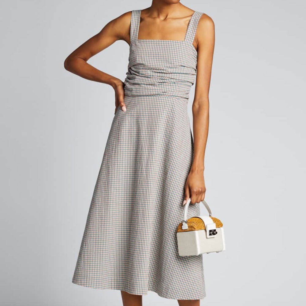 Veronica Beard Silver Ruched A-Line Midi Dress
